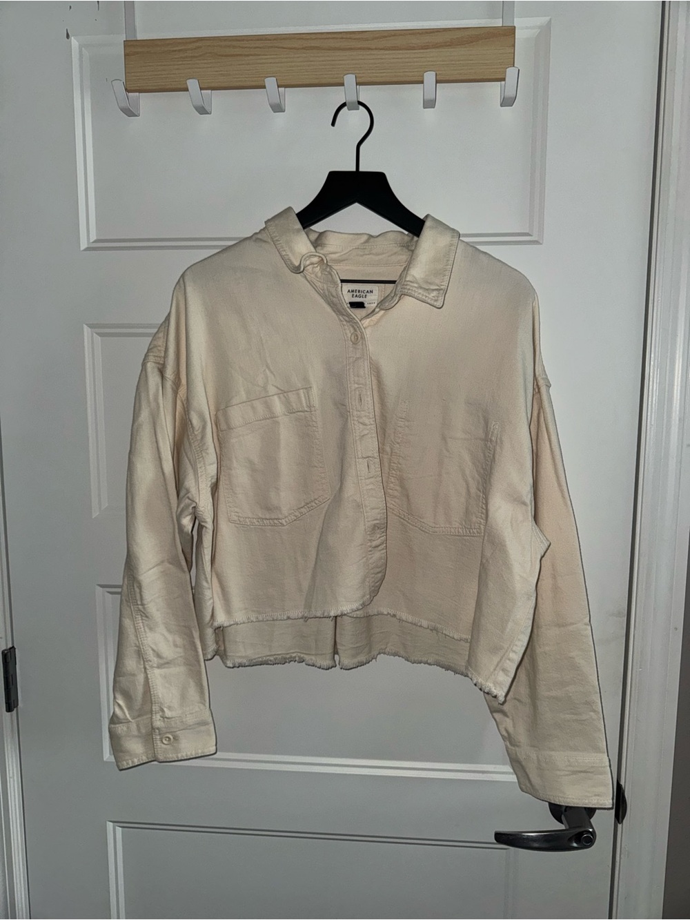 American Eagle Outfitters Cream Cropped Button-Front Jacket